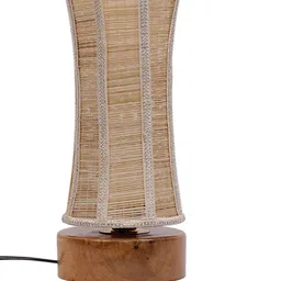 Devansh Beige Wooden Table Lamp with Damru Bamboo Shade image 5
