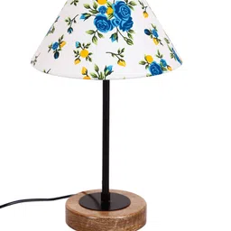Devansh Conical Multicolor Cotton Shade Table Lamp with Wood Base image 4