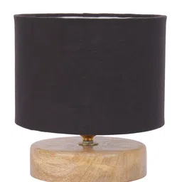 Devansh Black Drum Table Lamp With Wood Base image 5