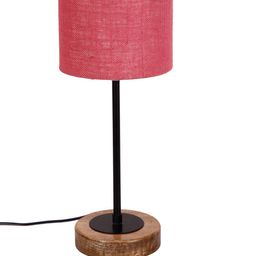 Devansh Drum Pink Jute Shade Table Lamp with Wood Base image 3