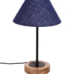 Devansh Blue Jute Shade Table Lamp with Wood Base image 4