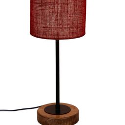 Devansh Drum Maroon Jute Shade Table Lamp with Wood Base image 3