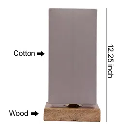 Devansh Grey Square Wooden Table Lamp with Cotton Shade image 2