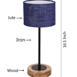 Devansh Blue Jute Shade Table Lamp with Wood Base image 3