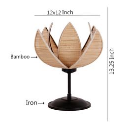 Devansh Rose Bamboo Shade Table Lamp with Black Base image 3