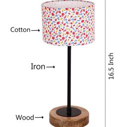 Devansh Drum Multicolor Cotton Shade Table Lamp with Wood Base image 2