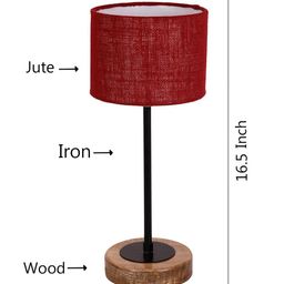 Devansh Drum Maroon Jute Shade Table Lamp with Wood Base image 4