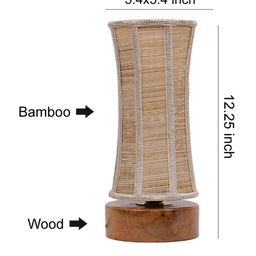 Devansh Beige Wooden Table Lamp with Damru Bamboo Shade image 4