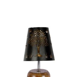 Devansh Black Textured Metal With wood Round Base Table Lamp image 5