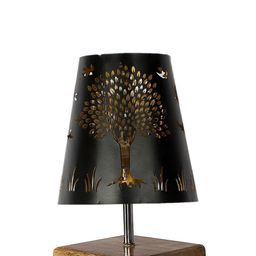 Devansh Black Textured Metal With wood Square Base Table Lamp image 2