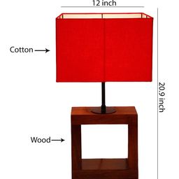 Devansh Red Square Shade Wood Table lamp image 2