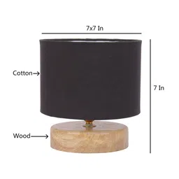 Devansh Black Drum Table Lamp With Wood Base image 4