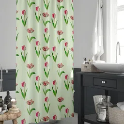 ArtzFolio Off White & Pink Printed Waterproof Shower Curtains-image-35