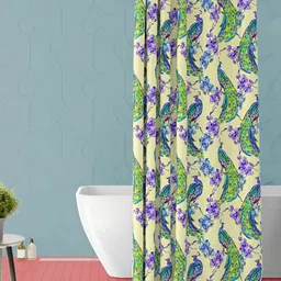 ArtzFolio Beige & Blue Peacock Printed Waterproof Shower Curtains-image-13