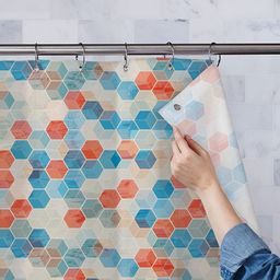 ArtzFolio Blue & Off White Printed Waterproof Shower Curtains-image-103