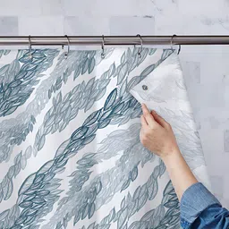 ArtzFolio White & Teal Printed Waterproof Shower Curtains-image-74