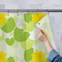 ArtzFolio White & Green Printed Waterproof Shower Curtain-image-38