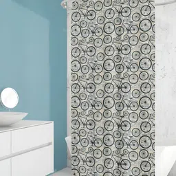 ArtzFolio Cream Colored & Black Printed Waterproof Shower Curtains-image-35