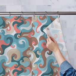 ArtzFolio Turquoise Blue & Peach Coloured Printed Waterproof Shower Curtains-3