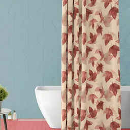 ArtzFolio Beige & Brown Leaf Printed Waterproof Shower Curtains-image-9