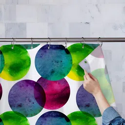 ArtzFolio White & Green Polka Dot Printed Waterproof Shower Curtains-15