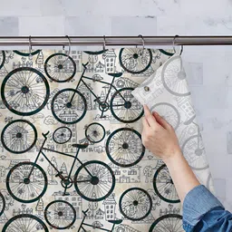 ArtzFolio Grey & Black Printed Waterproof Shower Curtains-image-99