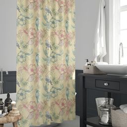 ArtzFolio Beige & Pink Printed Waterproof Shower Curtains-18