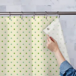 ArtzFolio Cream Coloured & Blue Printed Waterproof Shower Curtains-39