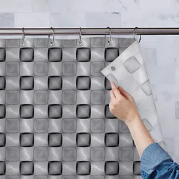 ArtzFolio Black & Grey Printed Waterproof Shower Curtains-2
