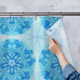 ArtzFolio Blue & White Printed Waterproof Shower Curtain-50