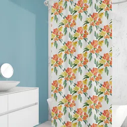 ArtzFolio White & Orange-colored Printed Waterproof Shower Curtain-image-77