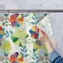 ArtzFolio Off-white & Green Printed Waterproof Shower Curtain-7