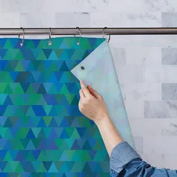 ArtzFolio Navy-Blue & Green Geometric Printed Waterproof Shower Curtain-image-60