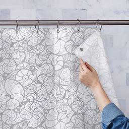 ArtzFolio White & Grey Seashell-Printed Waterproof Shower Curtain-image-51