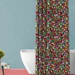 ArtzFolio Red-Pink & Green Printed Waterproof Shower Curtains-17
