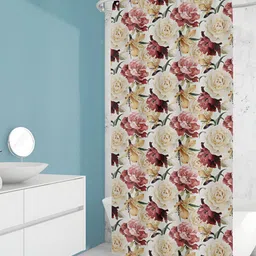 ArtzFolio White & Maroon Printed Waterproof Shower Curtain-image-62