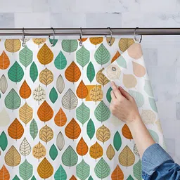 ArtzFolio White & Green Leaf-Printed Waterproof Shower Curtain-4