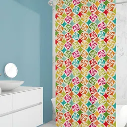 ArtzFolio Cream-colored & Green Printed Waterproof Shower Curtain-10