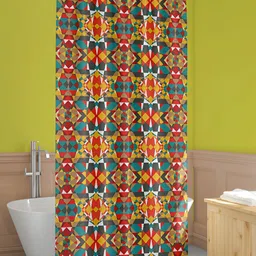 ArtzFolio Yellow-Orange & Blue Printed Waterproof Shower Curtains-7