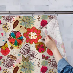 ArtzFolio Beige & Red Floral Printed Waterproof Shower Curtain-image-90