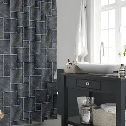 ArtzFolio Grey-Blue & Black Printed Waterproof Shower Curtains-58