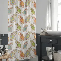 ArtzFolio White & Brown Elephant Printed Waterproof Shower Curtains-image-29
