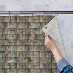 ArtzFolio Grey-Yellow & Black Printed Waterproof Shower Curtains-4