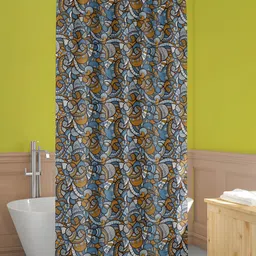 ArtzFolio Blue-Black & Orange Printed Waterproof Shower Curtains-image-18