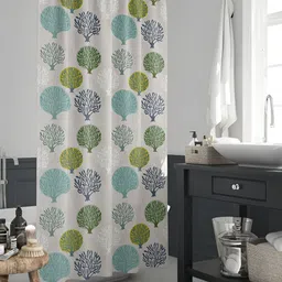 ArtzFolio Off-white & Green Printed Waterproof Shower Curtain-4