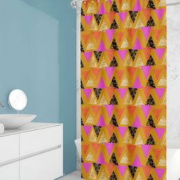 ArtzFolio Mustard Yellow & Pink Printed Waterproof Shower Curtains-14