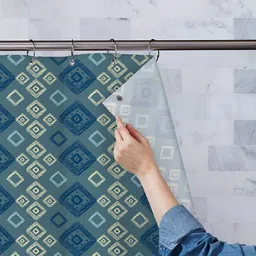 ArtzFolio Blue & Beige Printed Waterproof Shower Curtains-image-66