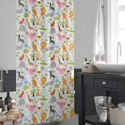 ArtzFolio White & Orange Colored Printed Waterproof Shower Curtains-picture-11