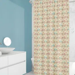 ArtzFolio Cream-Brown & Blue Printed Waterproof Shower Curtains-4