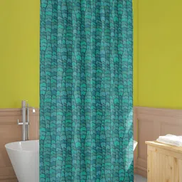 ArtzFolio Turquoise-Blue & Teal-Blue Wave-Printed Waterproof Shower Curtain-image-22